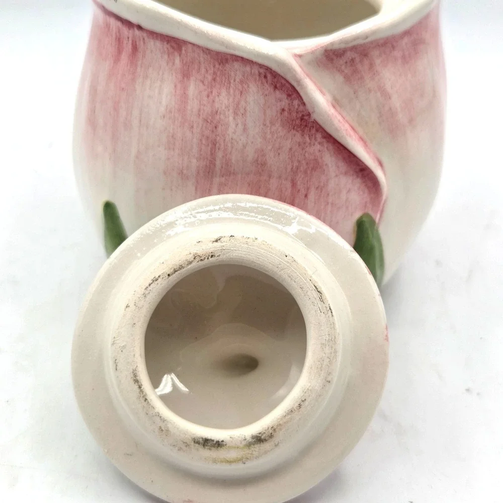 European Style Pink Rose Bud Shaped  Sugar Bowl with Lid Vintage